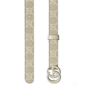 Gucci Women’s GG Marmont Logo Buckle Leather W2.0 Belt Beige White 110cm 409417